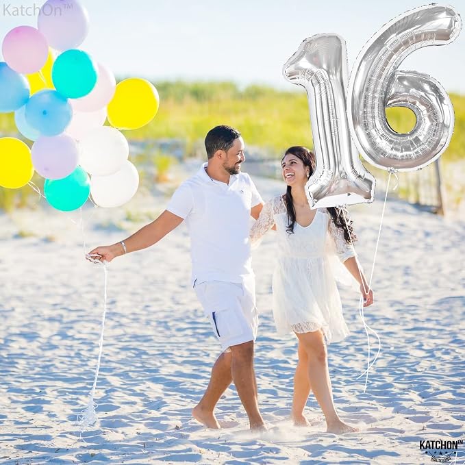 KatchOn Silver 16 Balloon Numbers 40 Inch | Happy 16th Birthday Balloons - Image 7