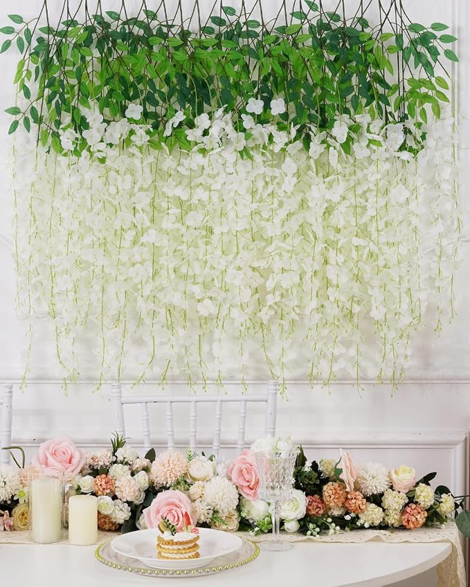 24 Pack Wisteria Hanging Flowers, 3.6 Feet/Pcs White Wisteria Artificial Flowers - Image 5