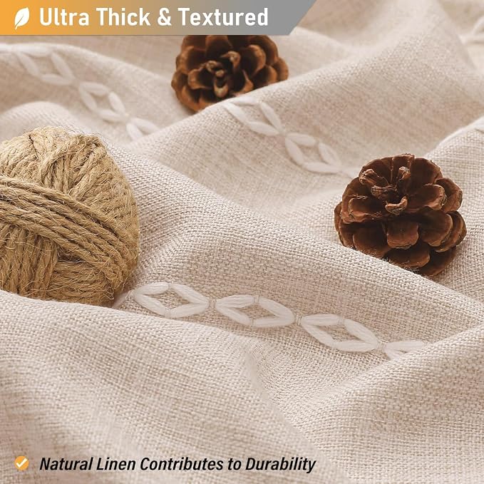 60 x 84 Boho Linen Heavy Duty Cloth Shower Curtain Set, Tan/Taupe | Narrow Long - Image 2