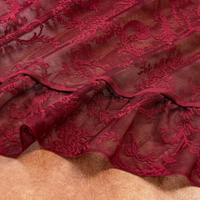 Deeprove Sheer Lace Curtains Burgundy Red 96 Inches Length - Image 4
