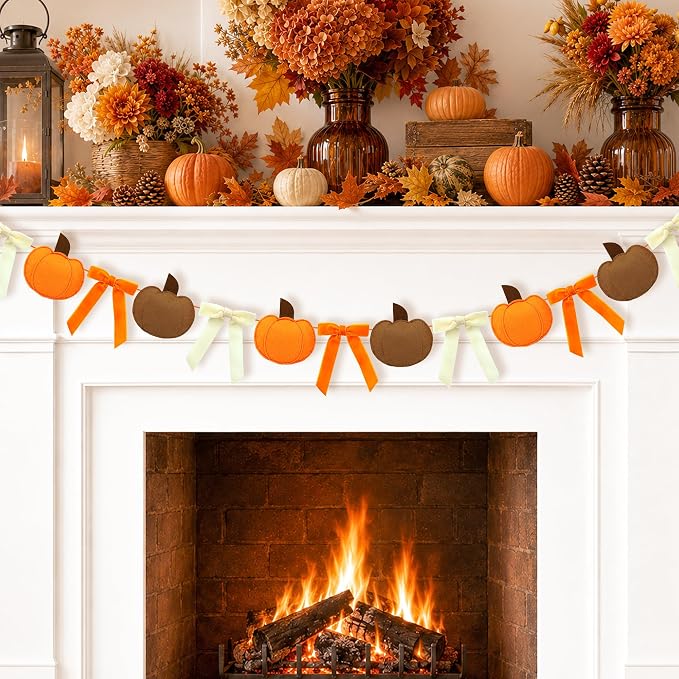 Fall Thanksgiving Felt Pumpkin & Bow Garland by Lairyan