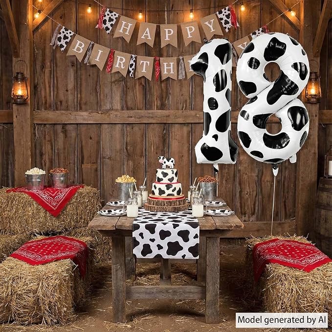 40 Inch Cow Print Number 18 Balloon Set, Giant Black & White Cowhide Foil Mylar - Image 7