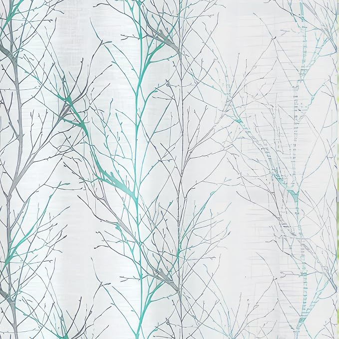 FMFUNCTEX Linen Aqua Blue White Semi Sheer Print Curtains 63 Inch 2 Panels | - Image 8