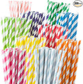 Weemium Paper Straws Disposable - 200 Pack - Durable & Non-Soggy Striped Paper Straws for Drinking in 10 Colors - 100% Biodegradable & Eco-Friendly for Parties, Events, Crafts & Everyday Use