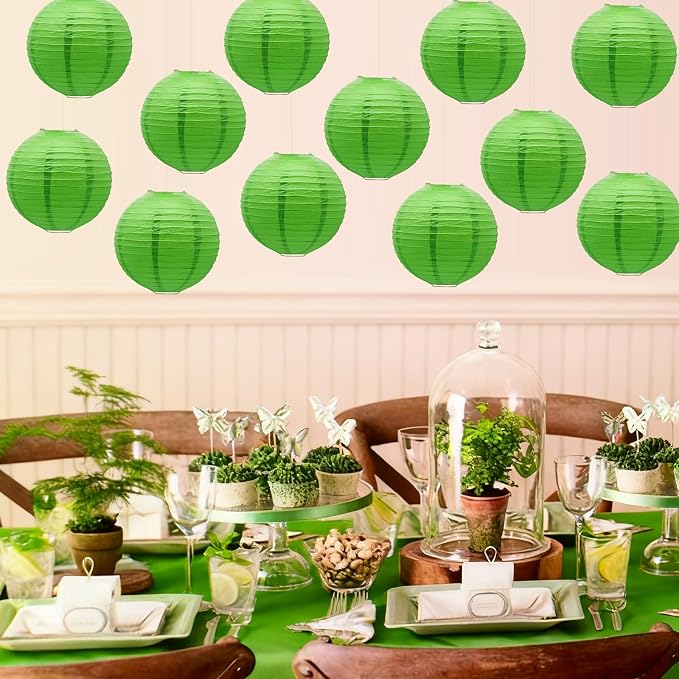 Green Round Paper Lanterns Hanging Chinese Ceiling Decorations - Image 4