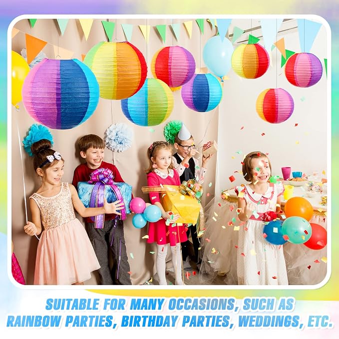 Treela 16 Pcs Beach Ball Paper Lanterns, Rainbow Hanging Paper Lanterns - Image 4