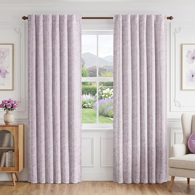 Beauoop Purple Floral Jacquard Blackout Curtains - Image 2
