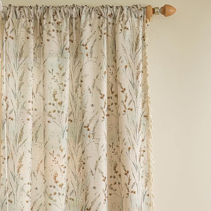 ENJOYBRIDAL Floral Curtains 96 Inches Long Boho Semi Sheer Drapes - Image 2