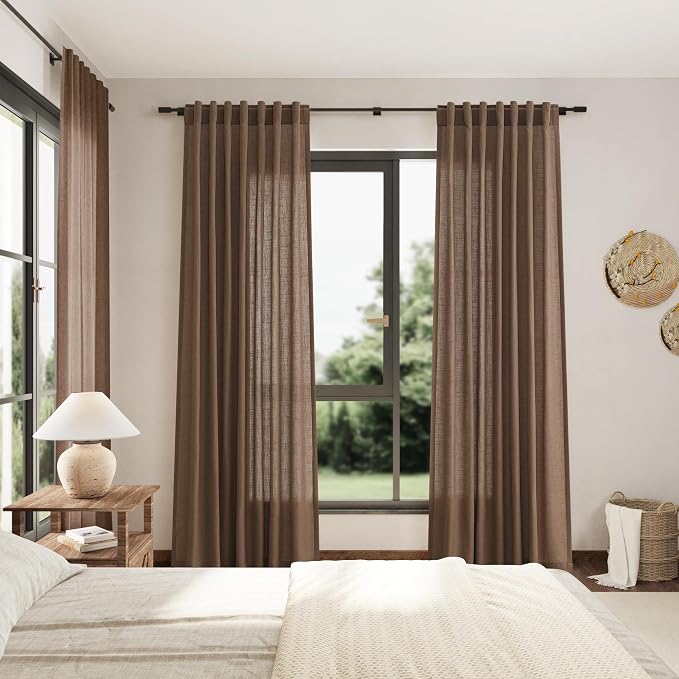 Caramel Brown Curtains 100 Inches Long 2 Panels Set Back Tab Linen Extra Long - Image 7