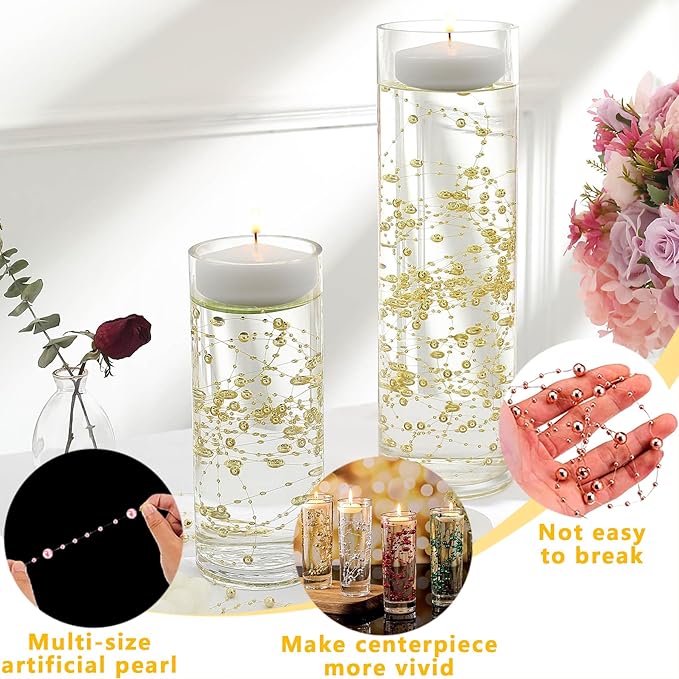 100 PCS Artificial Floating Beads for Centerpieces Vases, White 8+3mm String Beads for Wedding Party Faux Pearl String for Decorating, String Pearls for Crafts Vase Filler