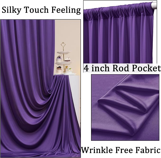 20ft x 10ft Wrinkle Free Purple Backdrop Curtains - Image 2