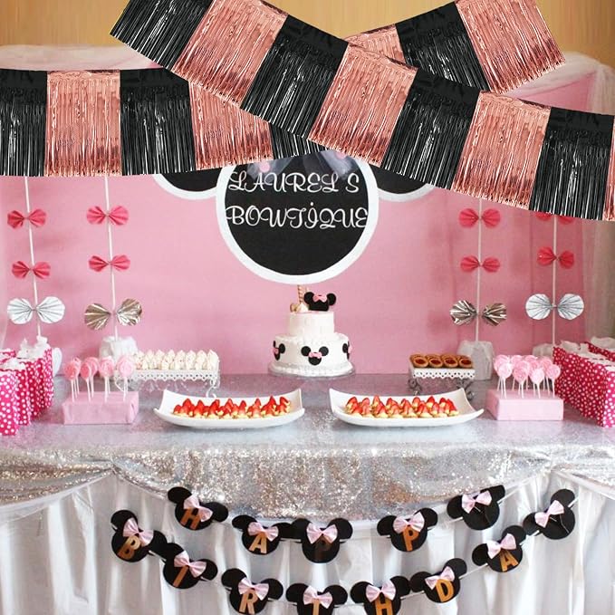 BEISHIDA Black Rose Fringe Garland Banner 30ft Wall Tinsel Foil Streamers | - Image 5