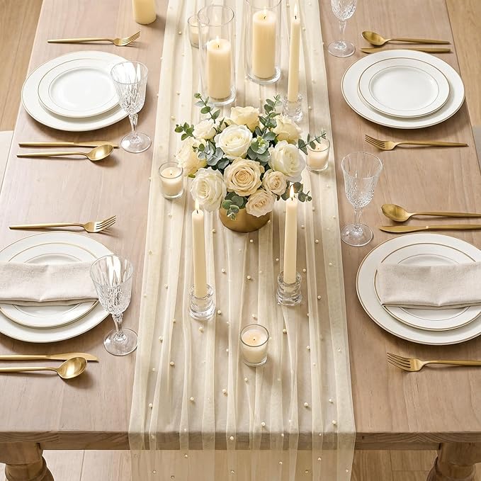 Artoid Mode Pearl Champine Gauze Table Runner 120 Inch 10FT, Seasonal Sheer - Image 3