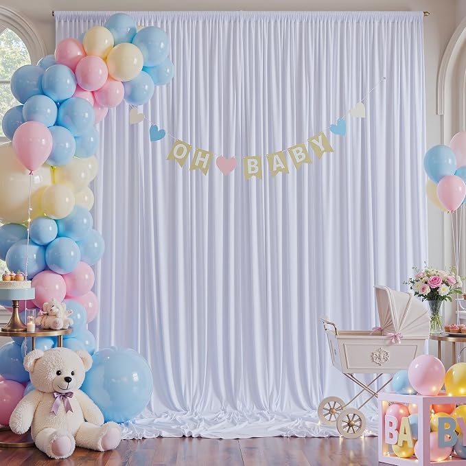 60×14 ft White Wrinkle Free Backdrop Curtain, Soft Silky Polyester Wedding - Image 8