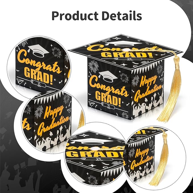 COTOPHER 36 Pack Mini Graduation Cap Gift Boxes, Class of 2025 Graduation Candy Boxes with Tassel, Small Treat Chocolate Box Centerpieces for Tables Party Decorations Graduate Favors Supplies