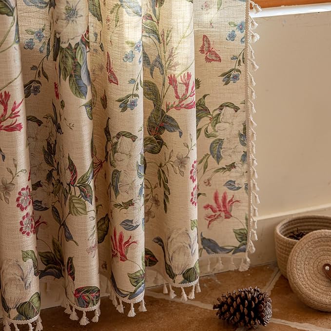 ENJOYBRIDAL Floral Curtains 63 Inch Long Living Room Boho Drapes Short Bedroom - Image 5
