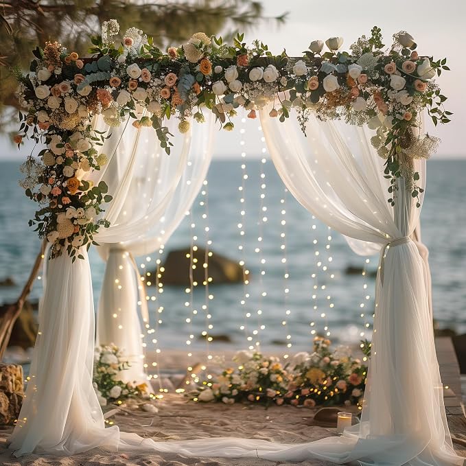 Tulle Backdrop Curtains with Lights Sheer White Curtain Backdrop 20x8ft | Tulle - Image 6