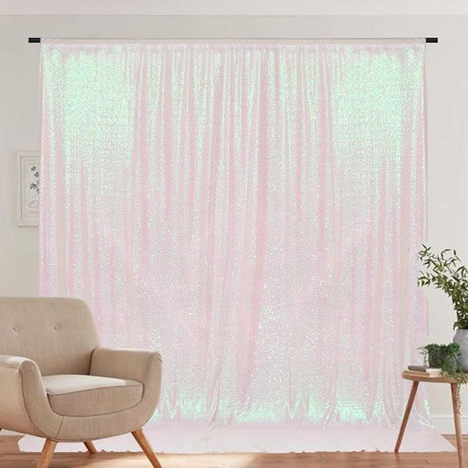 PartyDelight Iridescent White Sequin Backdrop 6x6ft Shimmer Photo Curtain | 4 - Image 8