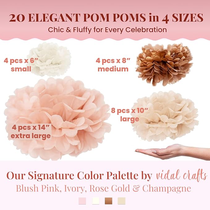 Vidal Crafts 20-Piece Boho Tissue Paper Pom Poms - Image 2
