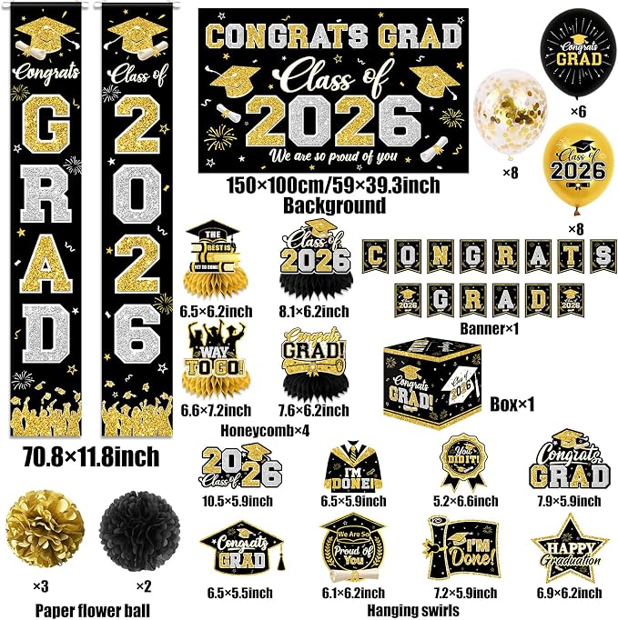 Graduation Decorations Class of 2026 Black and Gold Graduation Decorations - Image 5