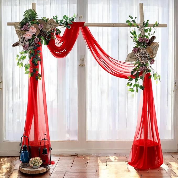 MDS Halloween Chiffon Draping Fabric - 1 Panel, 30" Wide x 100ft Long - Sheer Spooky Arbor & Canopy Drapery for Haunted House Backdrops, Party Ceilings, DIY Costumes & Themed Events - Red