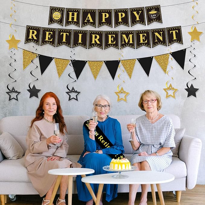 Retirement Party Decorations Black and Gold Happy Retirement Banner Gold - Image 6
