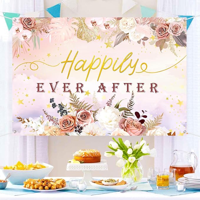 INNORU Happily Ever After Backdrop Banner, Mr & Mrs Wedding Party Photography - Image 4
