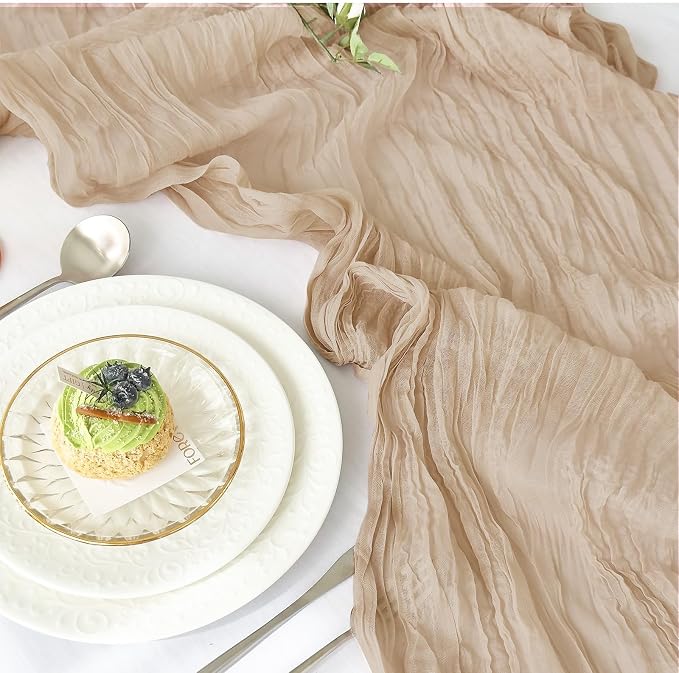 IVAPUPU 2 Pcs Cheesecloth Table Runner - 10ft Nude Boho Gauze Cheese Cloth - Image 2