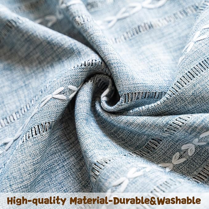 Sutuo Home Blue Boho Curtain 52W x 18L inch White Striped Light Filtering Short - Image 6