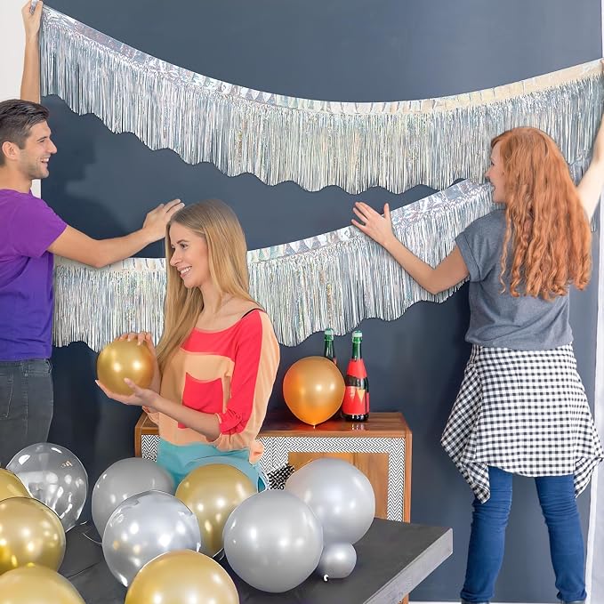 LOLStar Silver Foil Fringe Tinsel Garland, Tinsel Streamers Banner, 6 Pack | - Image 7