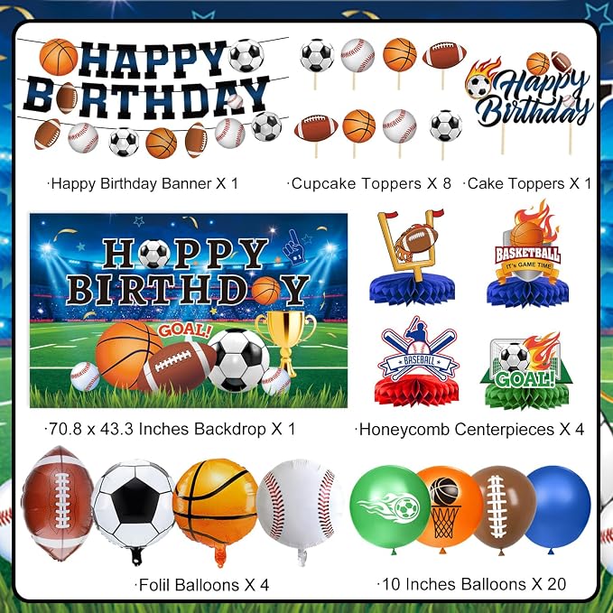Sports Birthday Party Decorations Includes Banner, Foil & Latex Balloons - Image 2