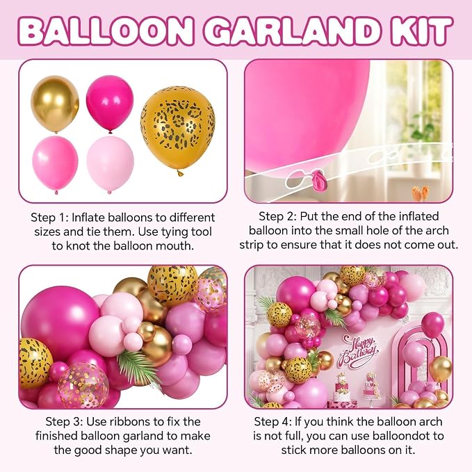 Cheetah Print Balloon Arch Kit, Hot Pink Gold Balloons - Image 9
