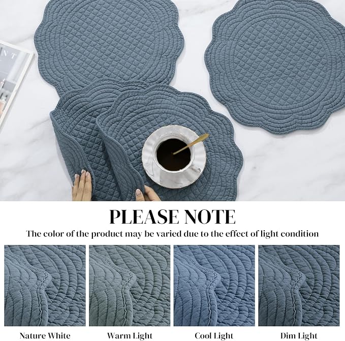 HOMBYS Quilted Placemats Set of 6 Washable Round Placemats - Image 3