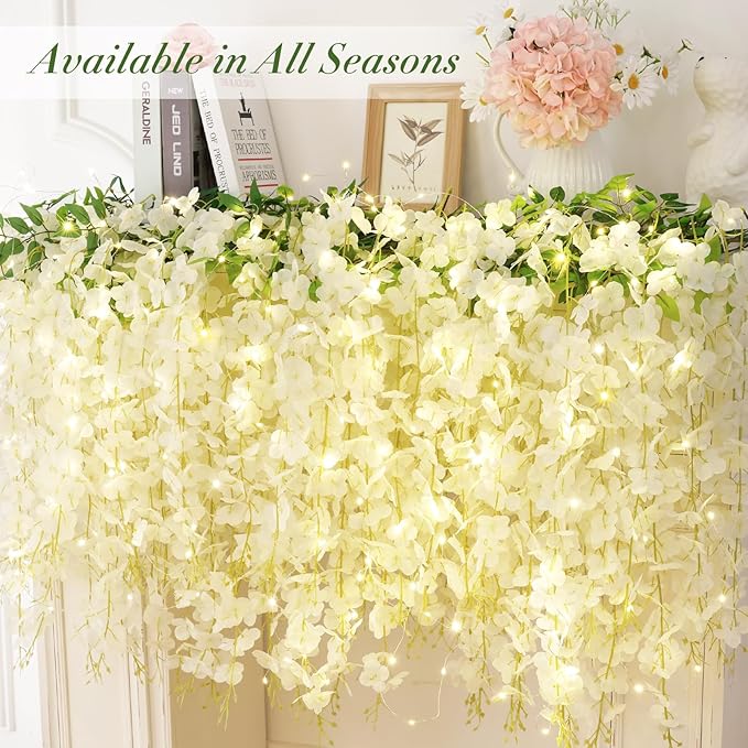 40 Pack White Wisteria Hanging Flowers, Fake Flowers - Image 3