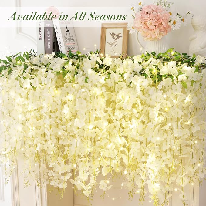 12 Pack Wisteria Hanging Flowers, 3.6 Feet/Pcs White Wisteria Artificial Flowers - Image 3