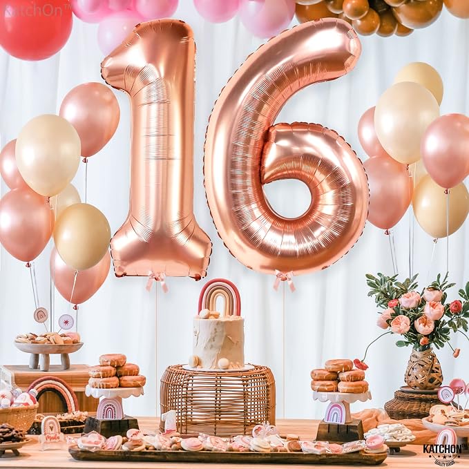 KatchOn Rose Gold 16 Balloon Numbers 40 Inch | Foil Balloon - Image 7