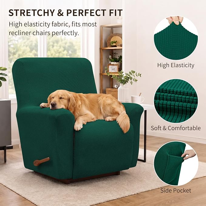Recliner Chair Covers, 1-Piece Lazy Boy Recliner Covers, Dark Green | Washable - Image 2