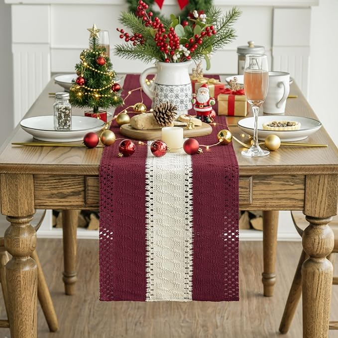 Artoid Mode Red Farmhouse Woven Table Runner 12x60 Inch | Holiday Rustic - Image 2