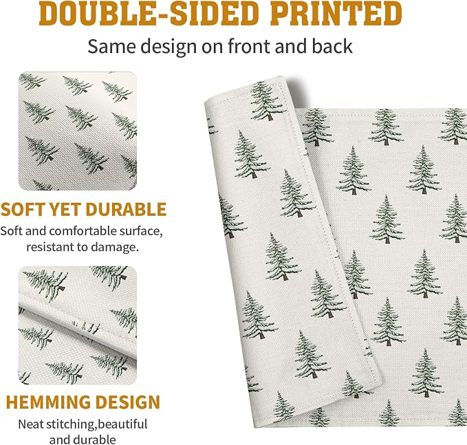 Pine Trees Christmas Placemats Set of 4 Xmas Tree Vintage Rustic Print Place - Image 5