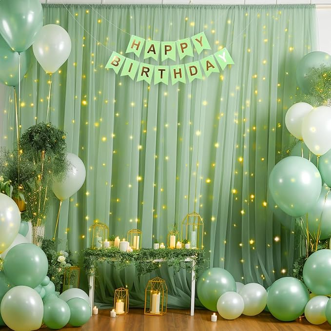 20x8ft Olive Green Tulle Backdrop Curtain - Image 4