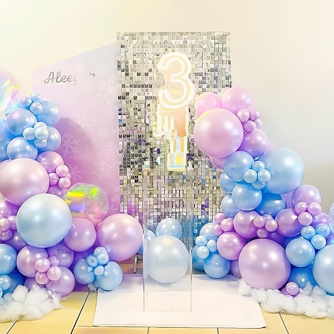 HILAVO Blue Purple Silver Balloon Arch Kit Snowflake Balloons Garland - Image 6
