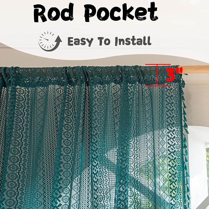 Sutuo Home Boho Curtains Crochet Lace Sheer Bohemian Hollow Knitted - Image 6