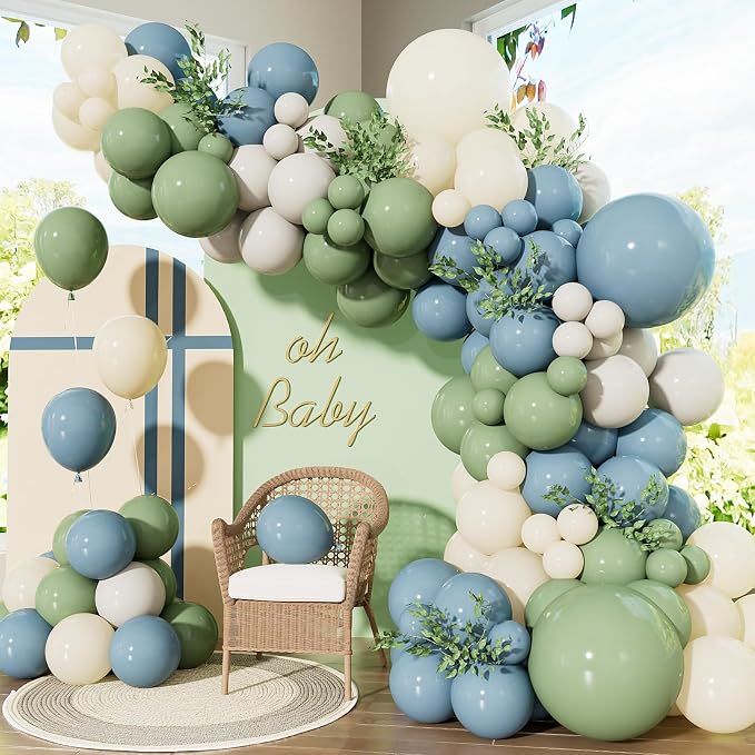Dusty Blue Sage Green Balloon Arch Kit, Sage Green and White Balloon | 143Pcs by Adeyoo