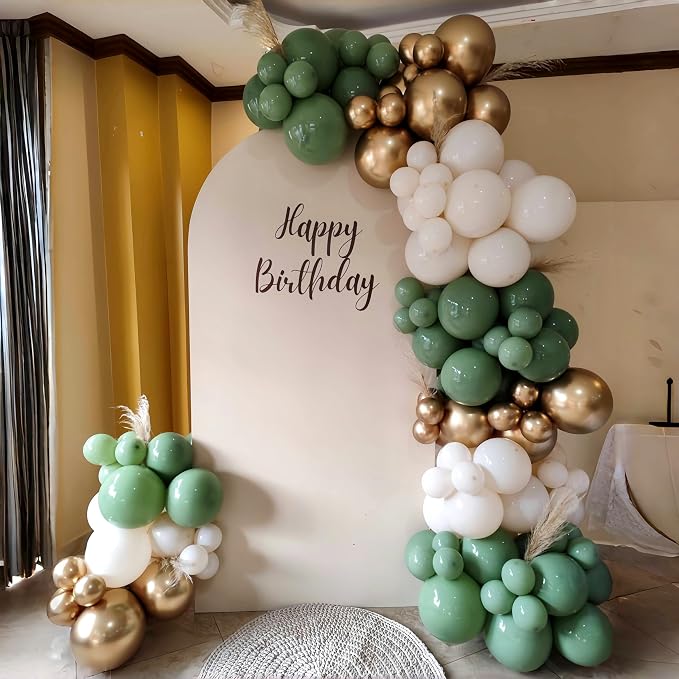 Dusty Sage Green and Gold Balloons, 12 Inch Retro Olive Green White Gold Latex - Image 6