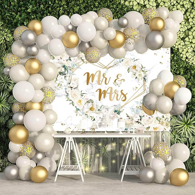AIBIIN 7x5ft White Floral Mr and Mrs Floral Bridal Shower Backdrop | Bride to - Image 2