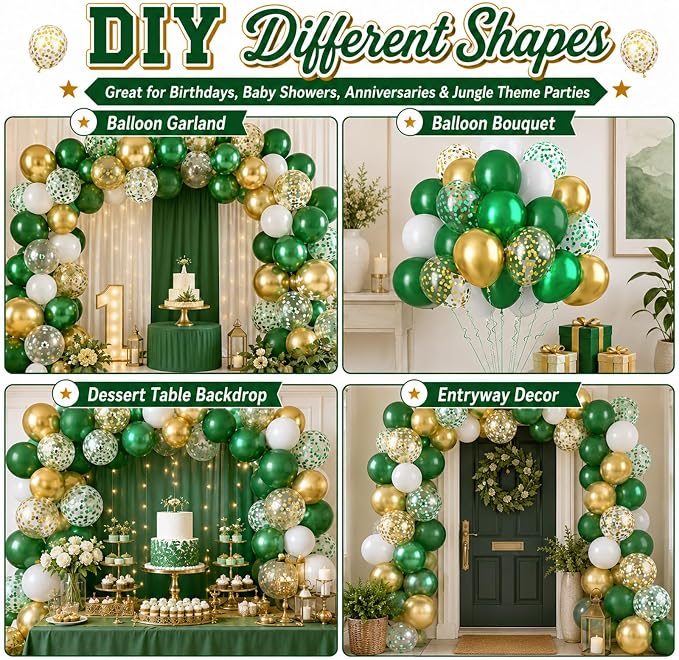 Green Gold Balloons 60PCS Metallic Gold Green - Image 6