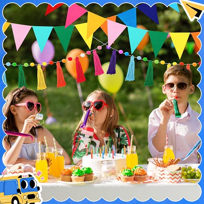Jansun 4Pack 26.3ft Rainbow Tassel Pom Pom Garland Felt Bunting Banner | - Image 5