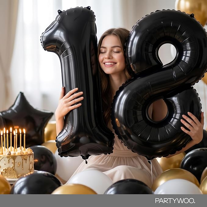 PartyWoo Number Balloons 40 Inch Black Number 18 Kit 33pcs - Image 8