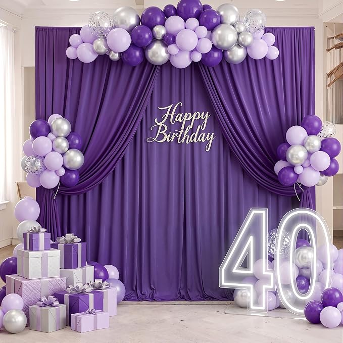20ft x 10ft Wrinkle Free Purple Backdrop Curtains - Image 3