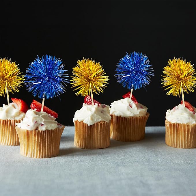 Gyufise 30Pcs Foil Firework Cupcake Toppers Sparkle Tinsel Cake Toppers Tinsel - Image 6